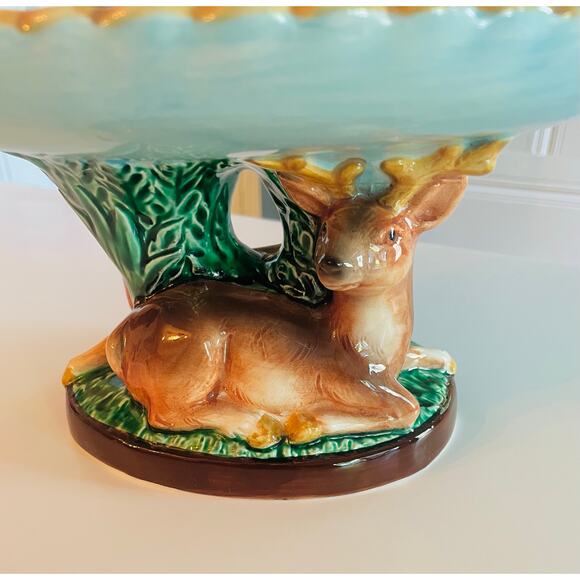 Vtg Majolica Handpainted Takahshi San Francisco Japan Deer Dish - Picture 5 of 8